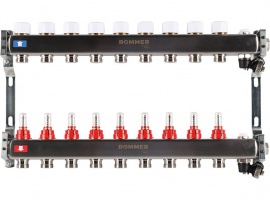 Купить коллектор ROMMER из нержавеющей стали с расходомерами (9 выходов) для вашего отопления! Сд...